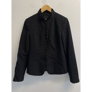 MADISON STUDIO Womens Size 4 Small Career Blazer Jacket Black Lined Ruffle Trim